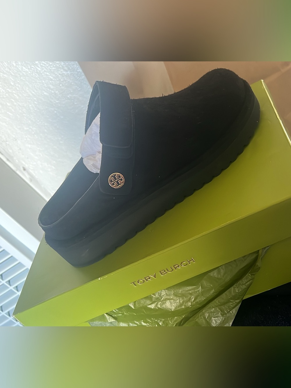 Tory Burch Black Platform Slip-On Mule with Logo Accent